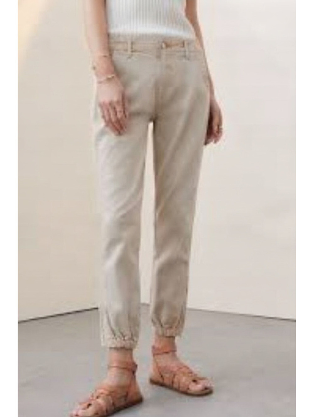 Anthropologie Paige Mayslie Jogger Pants in Neutral Khaki, Size 32-Large